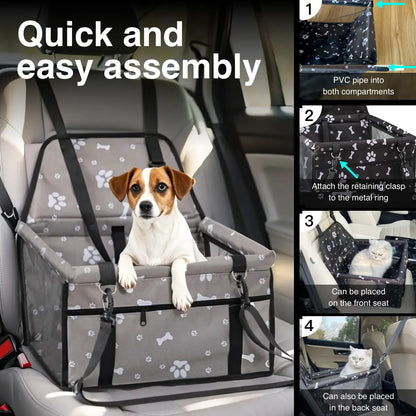 Pet Car Seat - Foldable Travel Safety Booster for Cats and Dogs | Breathable, Easy-to-Clean Design with Spacious Interior | Compatible with Front and Back Seats, Effortless Assembly