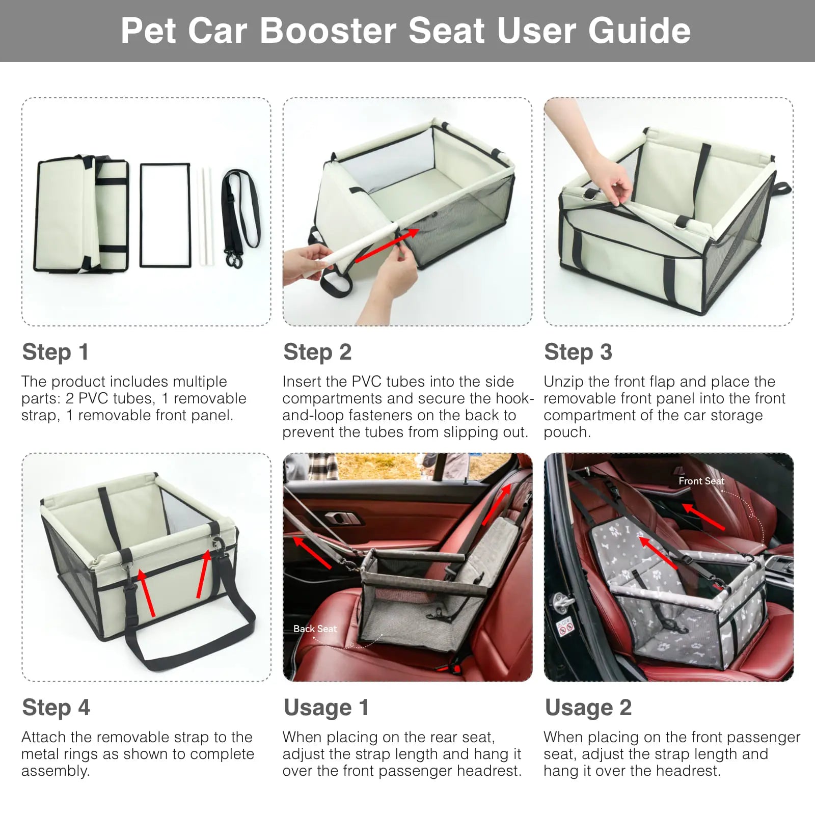 Pet Car Seat - Foldable Travel Safety Booster for Cats and Dogs | Breathable, Easy-to-Clean Design with Spacious Interior | Compatible with Front and Back Seats, Effortless Assembly