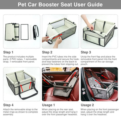Pet Car Seat - Foldable Travel Safety Booster for Cats and Dogs | Breathable, Easy-to-Clean Design with Spacious Interior | Compatible with Front and Back Seats, Effortless Assembly