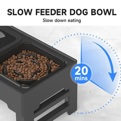 GOYJOY Adjustable Elevated Dog Bowls with Slow Feeders - Ergonomic Raised Stand for Dogs and Cats, Anti-Slip, No Spill Design for Optimal Pet Health, Suitable for Small to Large Pets