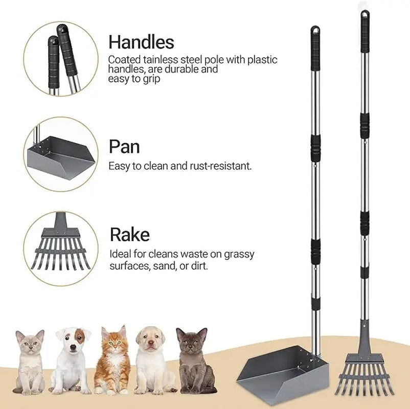 Professional Dog Waste Removal Set with Extra Large 9" x 9.5" Tray and Adjustable 38" Handle, Rust-Proof Metal and Aluminum Construction for Large Dogs
