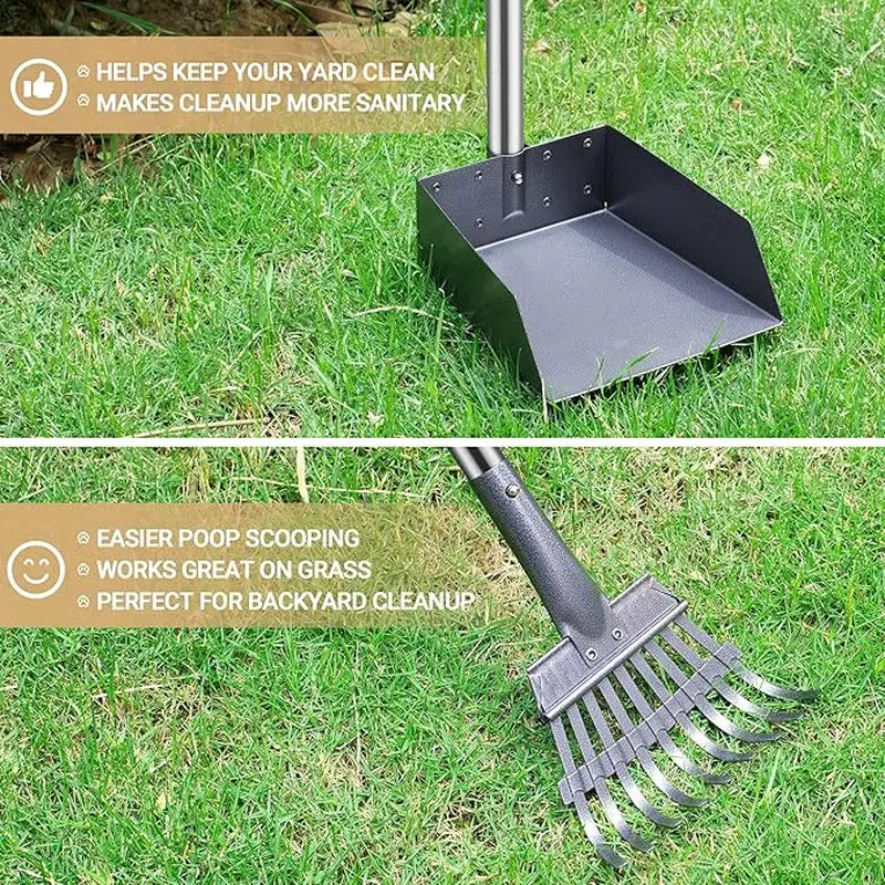 Professional Dog Waste Removal Set with Extra Large 9" x 9.5" Tray and Adjustable 38" Handle, Rust-Proof Metal and Aluminum Construction for Large Dogs
