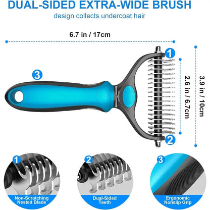 【Summervibes】Pet Grooming Brush-Double Sided Hurtless Shedding and Dematting Undercoat Rake Comb for Dogs and Cats, No More Nasty Shedding or Flying Hair