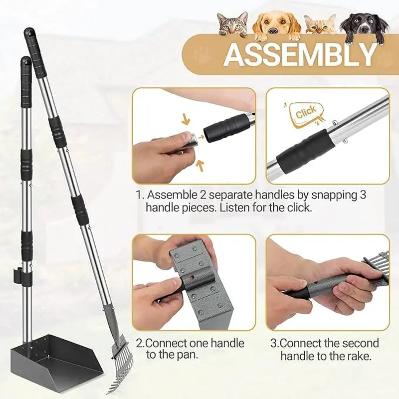 Professional Dog Waste Removal Set with Extra Large 9" x 9.5" Tray and Adjustable 38" Handle, Rust-Proof Metal and Aluminum Construction for Large Dogs