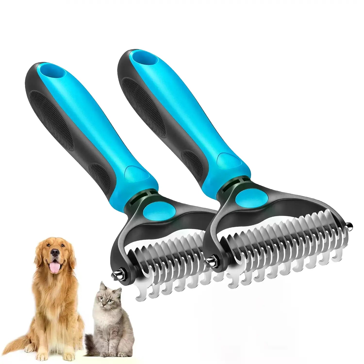 【Summervibes】Pet Grooming Brush-Double Sided Hurtless Shedding and Dematting Undercoat Rake Comb for Dogs and Cats, No More Nasty Shedding or Flying Hair