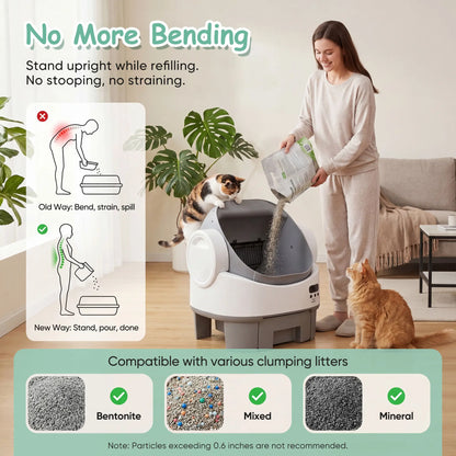 Warcat Next-Generation Automatic Open-Top Cat Litter Box with Self-Cleaning Functionality and Enhanced Safety Sensors - User-Friendly App-Free Design