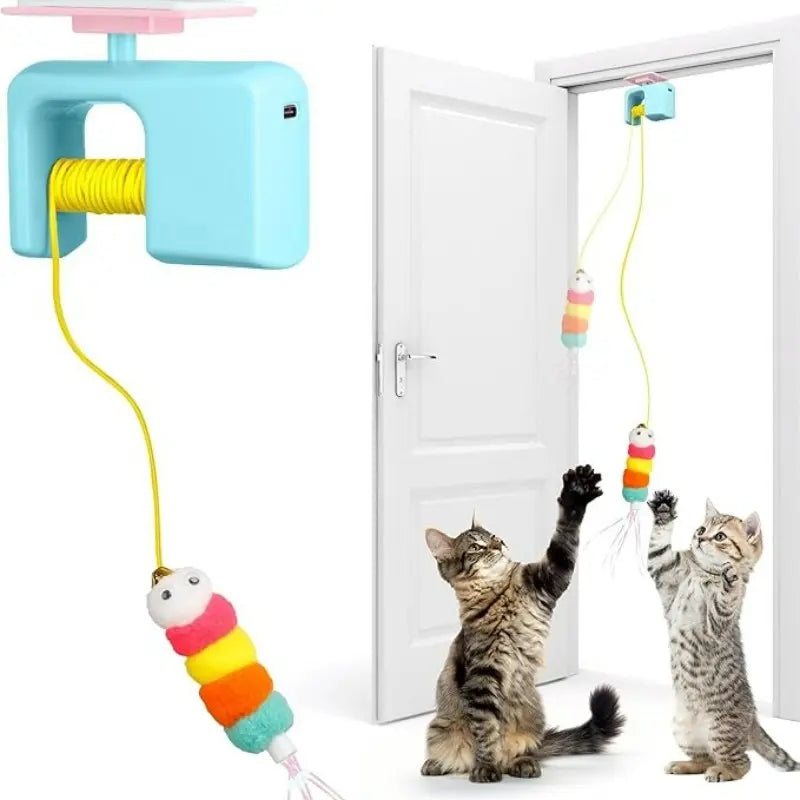 Interactive Automatic Electric Cat Toy with Rechargeable Bungee Rope and Slushy Ball for Indoor Use - Alleviates Loneliness
