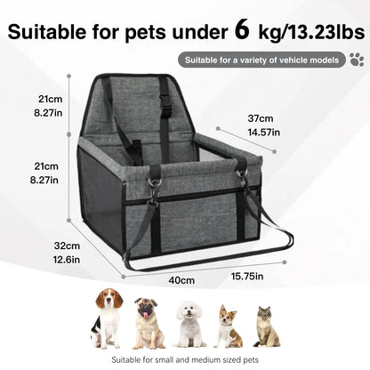 Pet Car Seat - Foldable Travel Safety Booster for Cats and Dogs | Breathable, Easy-to-Clean Design with Spacious Interior | Compatible with Front and Back Seats, Effortless Assembly
