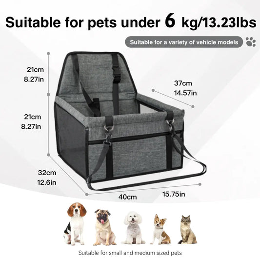 Pet Car Seat - Foldable Travel Safety Booster for Cats and Dogs | Breathable, Easy-to-Clean Design with Spacious Interior | Compatible with Front and Back Seats, Effortless Assembly