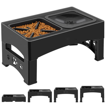 GOYJOY Adjustable Elevated Dog Bowls with Slow Feeders - Ergonomic Raised Stand for Dogs and Cats, Anti-Slip, No Spill Design for Optimal Pet Health, Suitable for Small to Large Pets