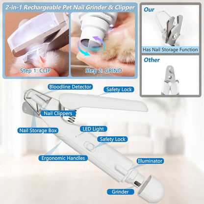 PetPulse Dual-Function LED Nail Grinder for Dogs and Cats – Precision Nail Trimming Tool with Ergonomic Non-Slip Handle for Safe Home Grooming