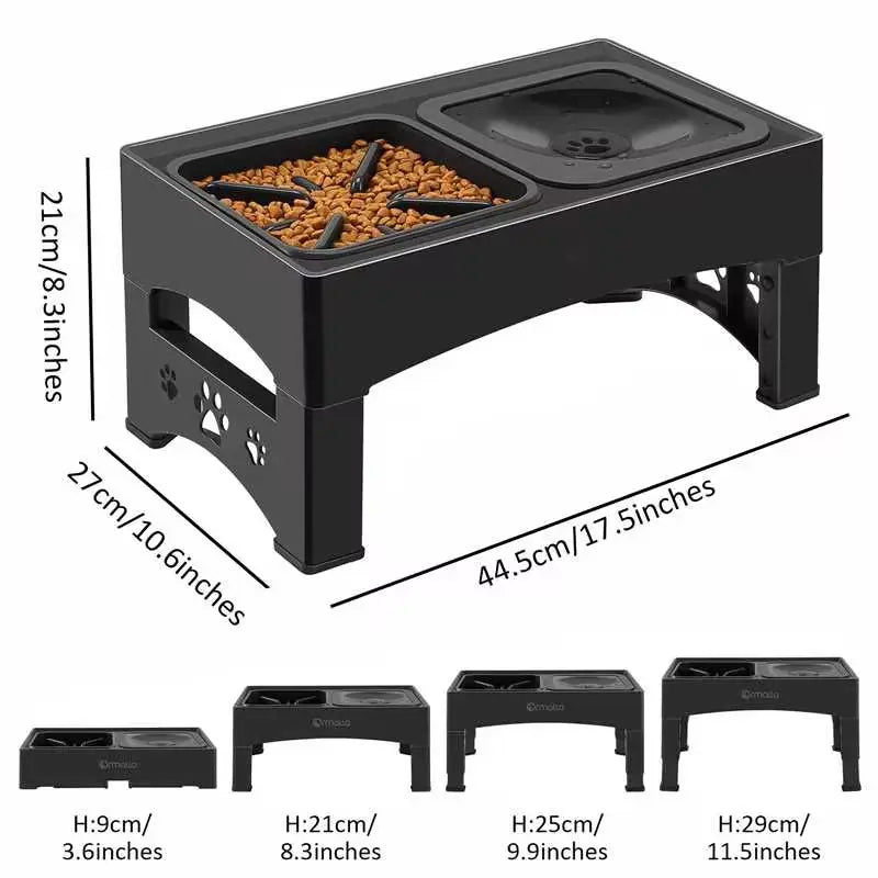 GOYJOY Adjustable Elevated Dog Bowls with Slow Feeders - Ergonomic Raised Stand for Dogs and Cats, Anti-Slip, No Spill Design for Optimal Pet Health, Suitable for Small to Large Pets