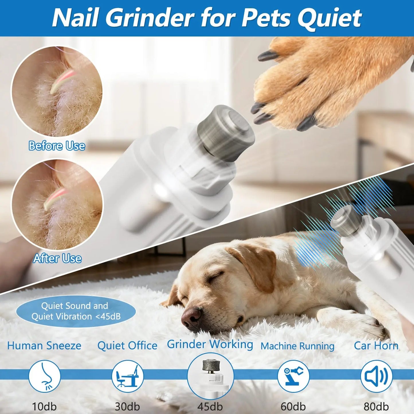 PetPulse Dual-Function LED Nail Grinder for Dogs and Cats – Precision Nail Trimming Tool with Ergonomic Non-Slip Handle for Safe Home Grooming