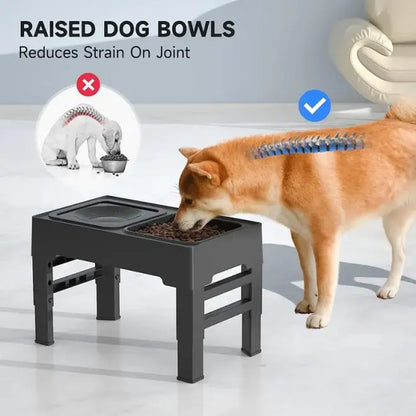 GOYJOY Adjustable Elevated Dog Bowls with Slow Feeders - Ergonomic Raised Stand for Dogs and Cats, Anti-Slip, No Spill Design for Optimal Pet Health, Suitable for Small to Large Pets