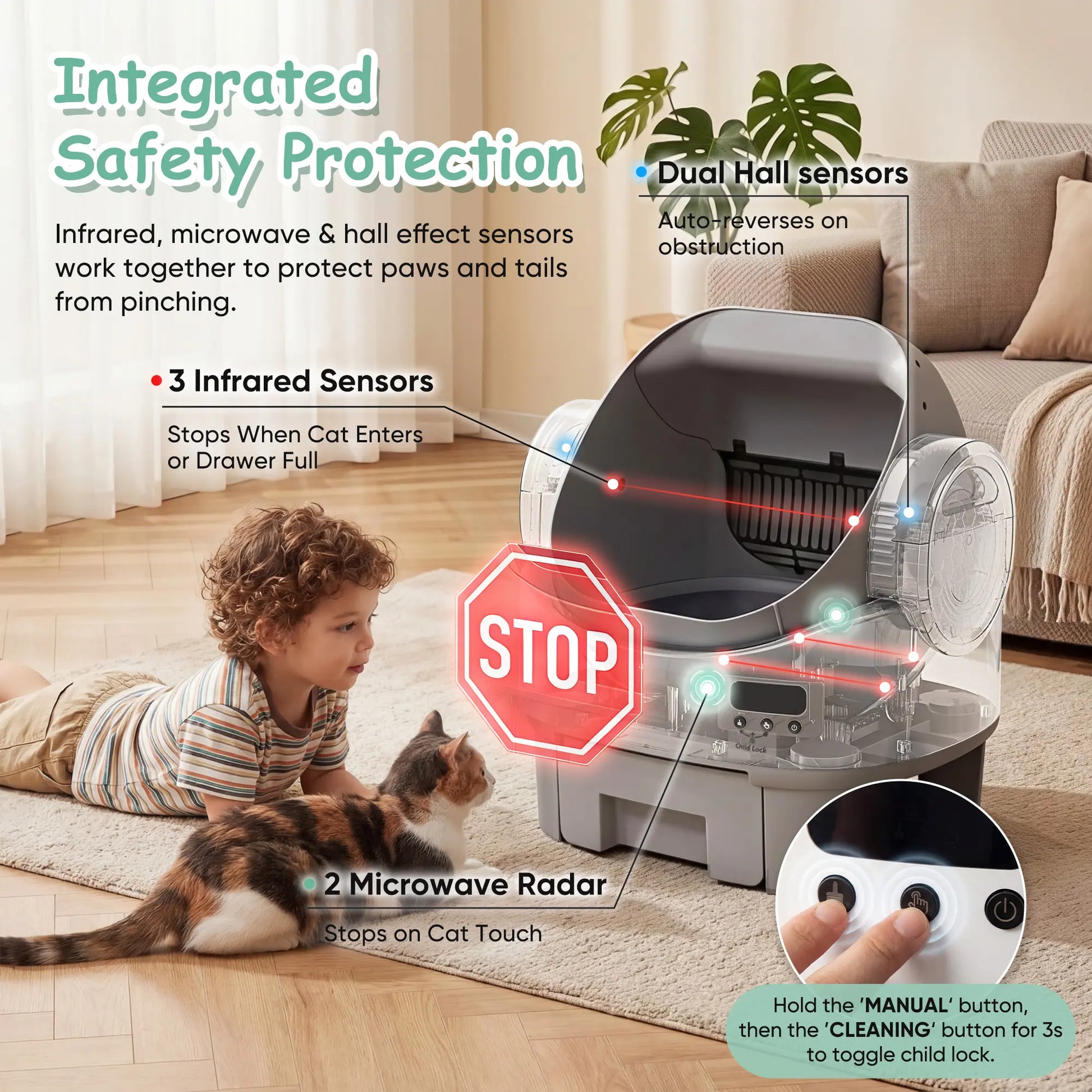 Warcat Next-Generation Automatic Open-Top Cat Litter Box with Self-Cleaning Functionality and Enhanced Safety Sensors - User-Friendly App-Free Design
