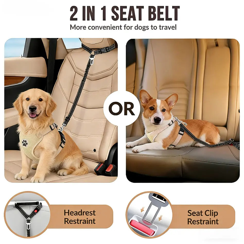 Headrest Dog Car Safety Seat Belt, Adjustable Length Multifunctional Car Safety Belt Leash, Spring Car Travel, Dog Owners Drive with Peace of Mind