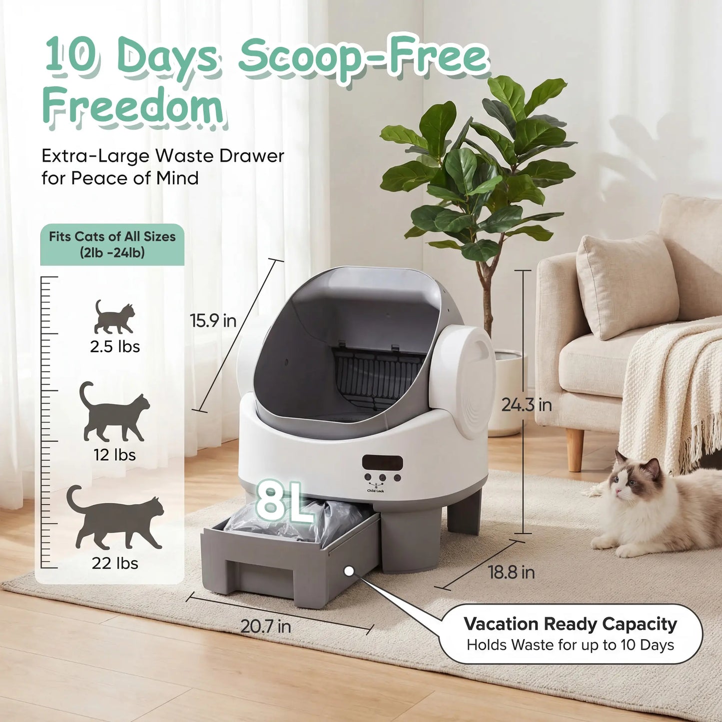 Warcat Next-Generation Automatic Open-Top Cat Litter Box with Self-Cleaning Functionality and Enhanced Safety Sensors - User-Friendly App-Free Design