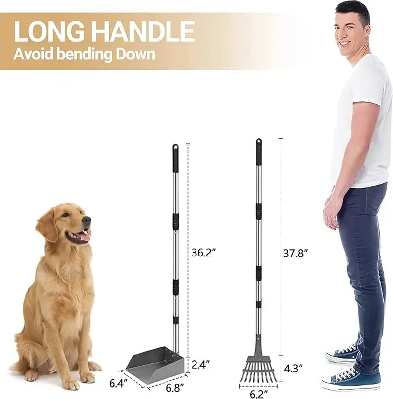 Professional Dog Waste Removal Set with Extra Large 9" x 9.5" Tray and Adjustable 38" Handle, Rust-Proof Metal and Aluminum Construction for Large Dogs