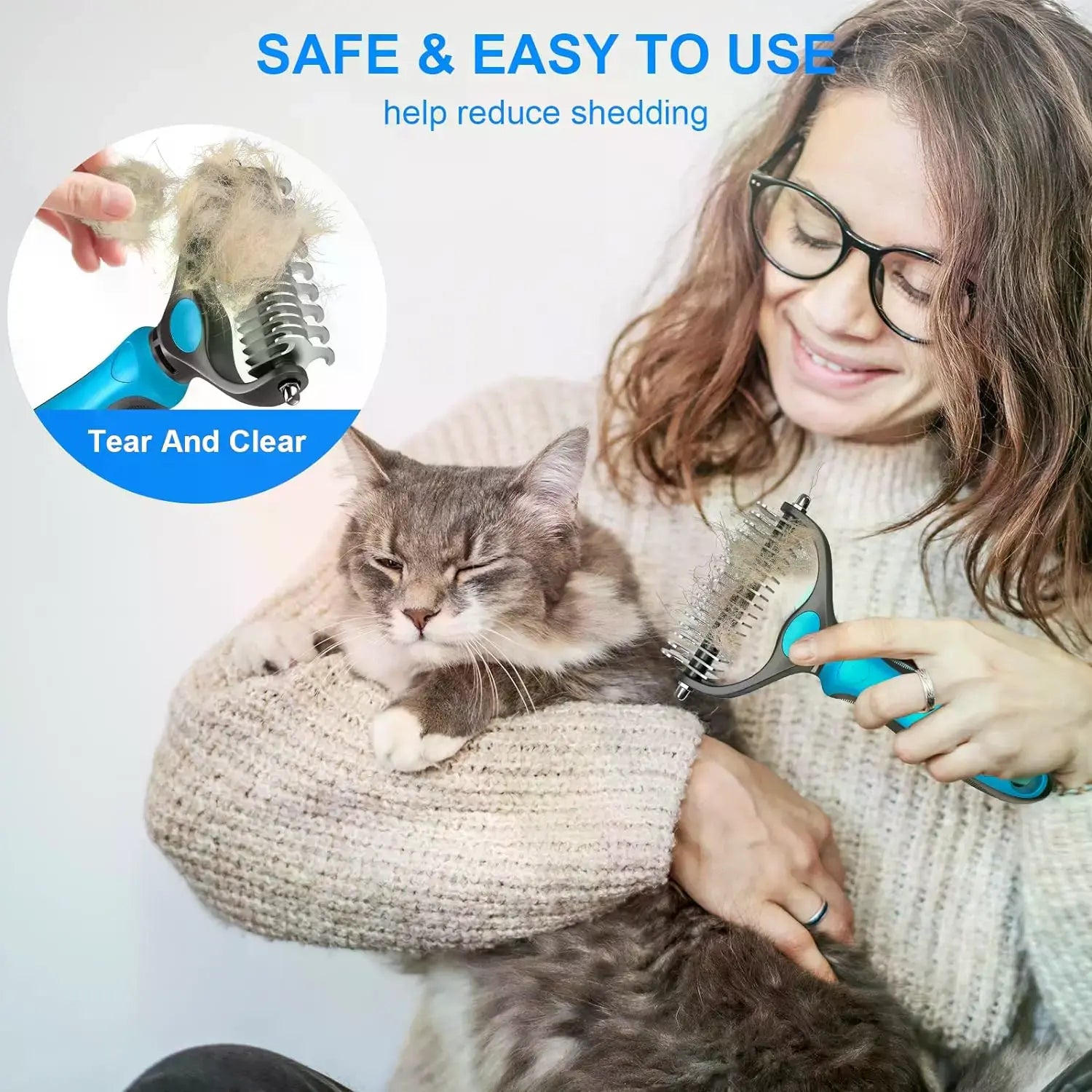 【Summervibes】Pet Grooming Brush-Double Sided Hurtless Shedding and Dematting Undercoat Rake Comb for Dogs and Cats, No More Nasty Shedding or Flying Hair