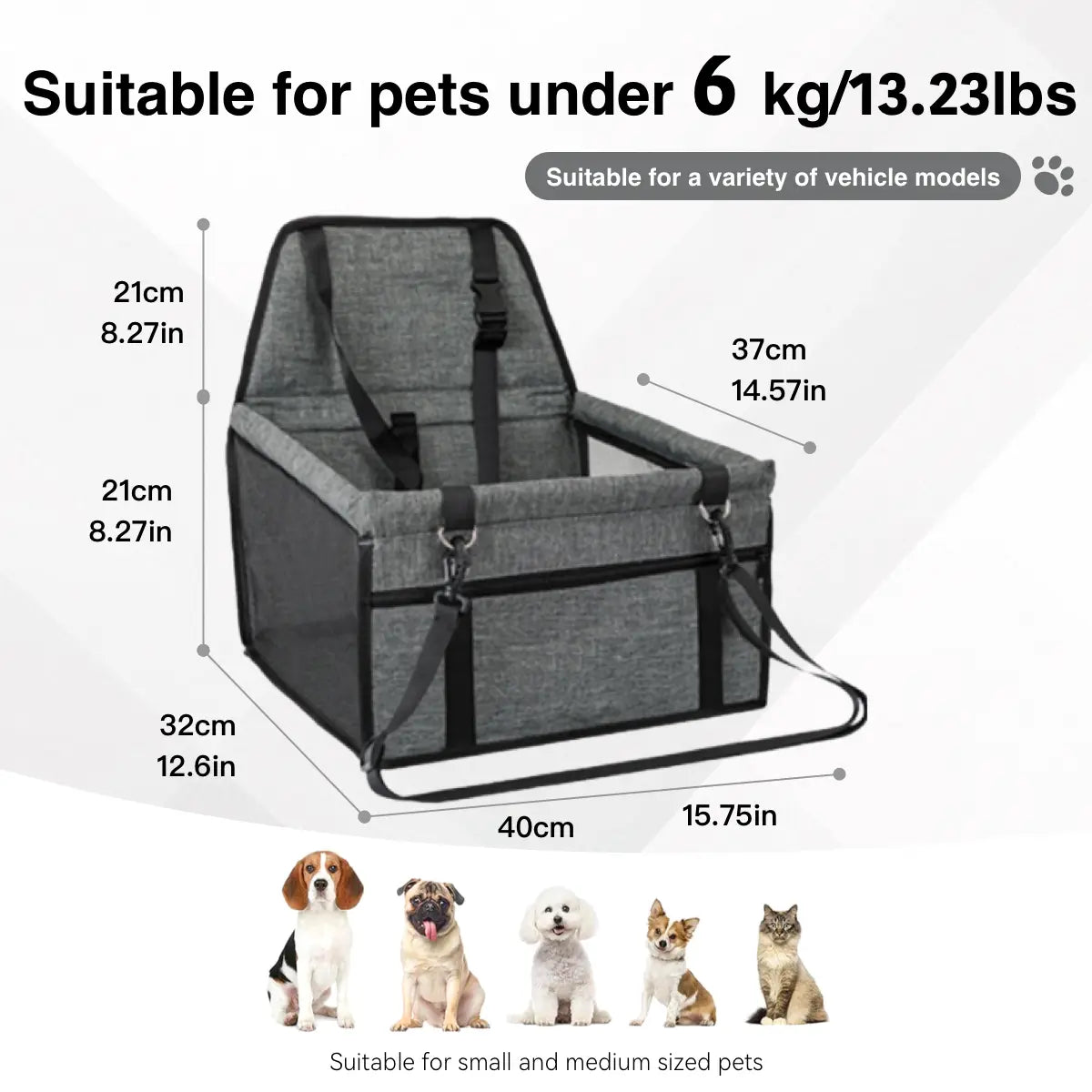 Pet Car Seat - Foldable Travel Safety Booster for Cats and Dogs | Breathable, Easy-to-Clean Design with Spacious Interior | Compatible with Front and Back Seats, Effortless Assembly