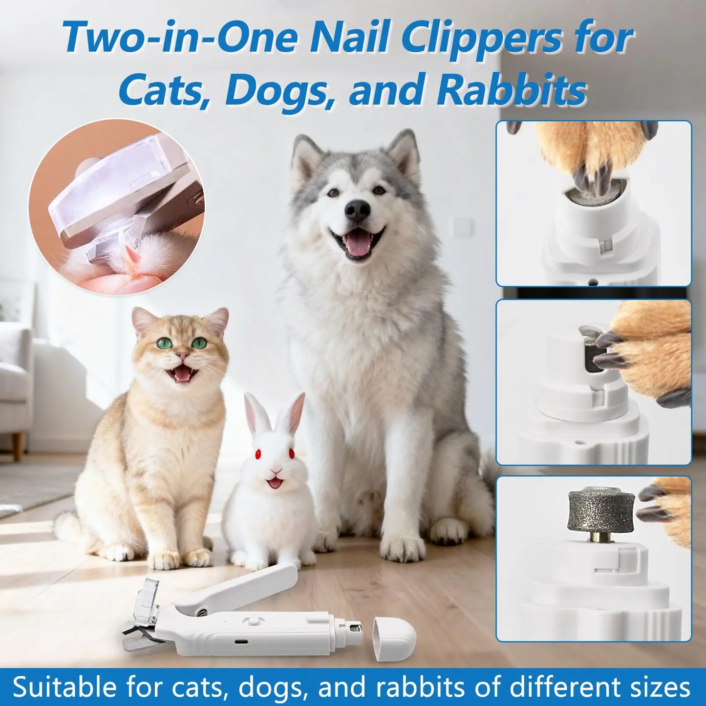 PetPulse Dual-Function LED Nail Grinder for Dogs and Cats – Precision Nail Trimming Tool with Ergonomic Non-Slip Handle for Safe Home Grooming