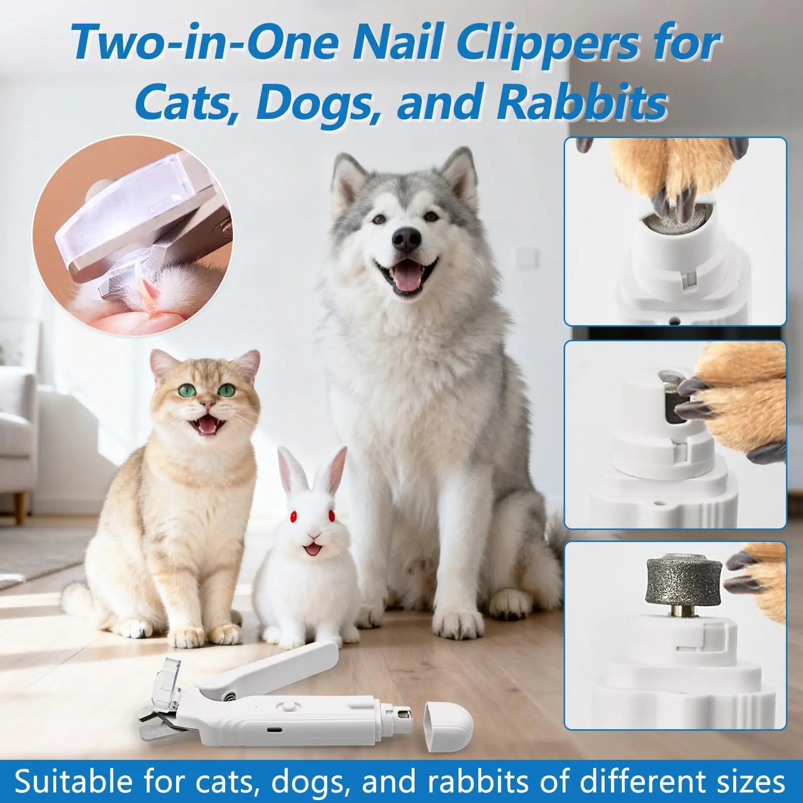 PetPulse Dual-Function LED Nail Grinder for Dogs and Cats – Precision Nail Trimming Tool with Ergonomic Non-Slip Handle for Safe Home Grooming