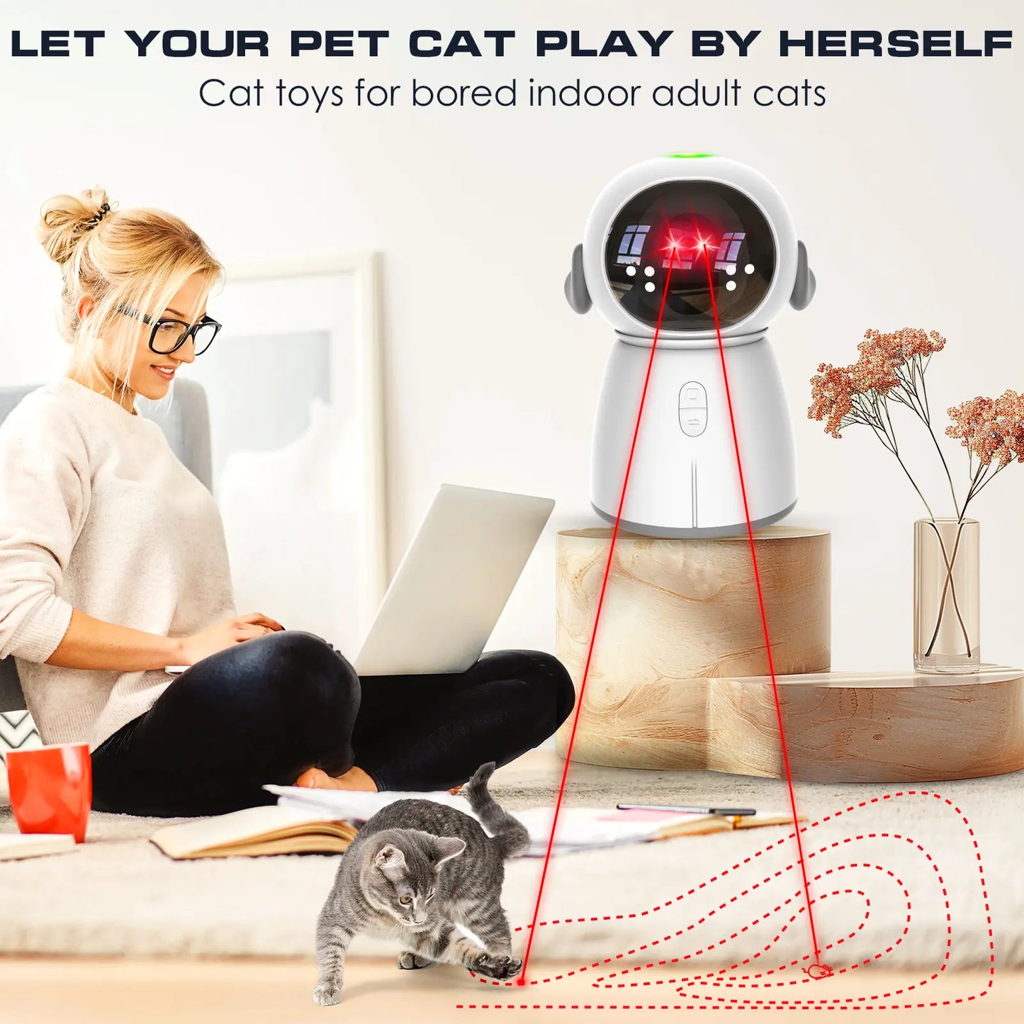 Cat Laser Toy 2026 for Indoor Cats and Kittens Interactive Motion Activated Rechargeable Automatic Play Dual Patterns Adjustable Angle Fun Exercise for Multiple Pets