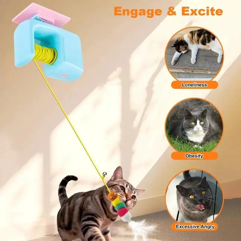 Interactive Automatic Electric Cat Toy with Rechargeable Bungee Rope and Slushy Ball for Indoor Use - Alleviates Loneliness
