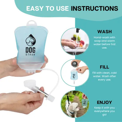 Dog Straw – Portable Dog Water Pouch with Stainless Steel Sipper - Lightweight, Lick-To-Sip, Perfect for Walks, Hikes & Travel. Adventure-Ready Hydration for Dogs on the Go.