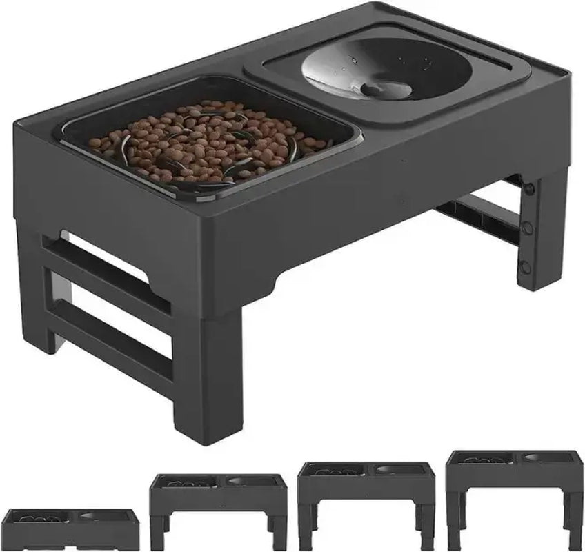 GOYJOY Adjustable Elevated Dog Bowls with Slow Feeders - Ergonomic Raised Stand for Dogs and Cats, Anti-Slip, No Spill Design for Optimal Pet Health, Suitable for Small to Large Pets