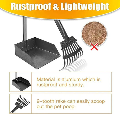 Professional Dog Waste Removal Set with Extra Large 9" x 9.5" Tray and Adjustable 38" Handle, Rust-Proof Metal and Aluminum Construction for Large Dogs