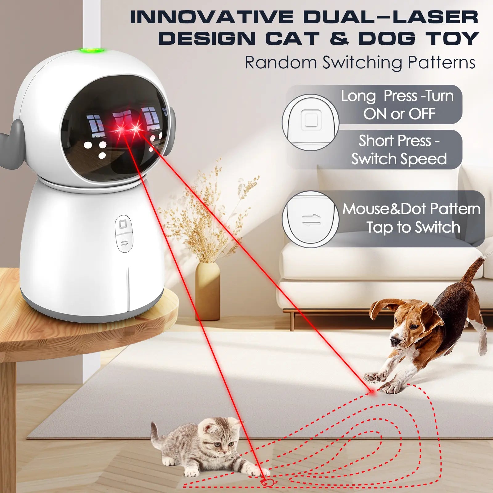 Cat Laser Toy 2026 for Indoor Cats and Kittens Interactive Motion Activated Rechargeable Automatic Play Dual Patterns Adjustable Angle Fun Exercise for Multiple Pets