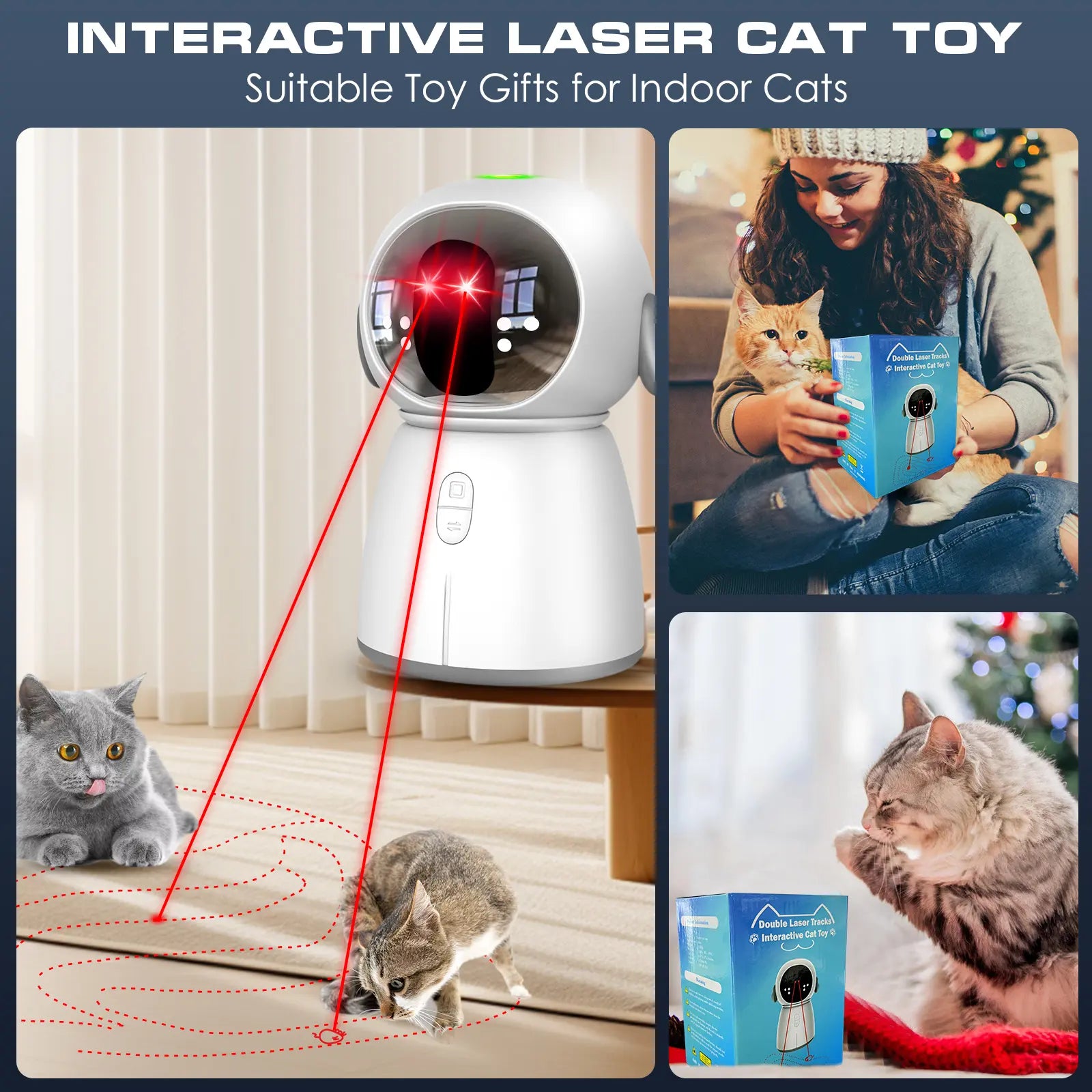 Cat Laser Toy 2026 for Indoor Cats and Kittens Interactive Motion Activated Rechargeable Automatic Play Dual Patterns Adjustable Angle Fun Exercise for Multiple Pets