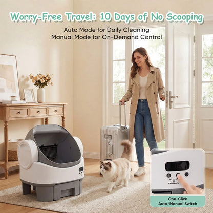 Warcat Next-Generation Automatic Open-Top Cat Litter Box with Self-Cleaning Functionality and Enhanced Safety Sensors - User-Friendly App-Free Design