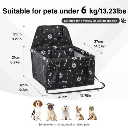 Pet Car Seat - Foldable Travel Safety Booster for Cats and Dogs | Breathable, Easy-to-Clean Design with Spacious Interior | Compatible with Front and Back Seats, Effortless Assembly